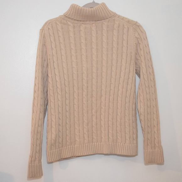 LL Bean Turtle Neck Cable Knit Womens Pullover Sweater Size M Medium Cream Ivory - Picture 2 of 8